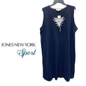 NWT Jones New York sport knit navy sleeveless tie laced V-neck dress sz 3x